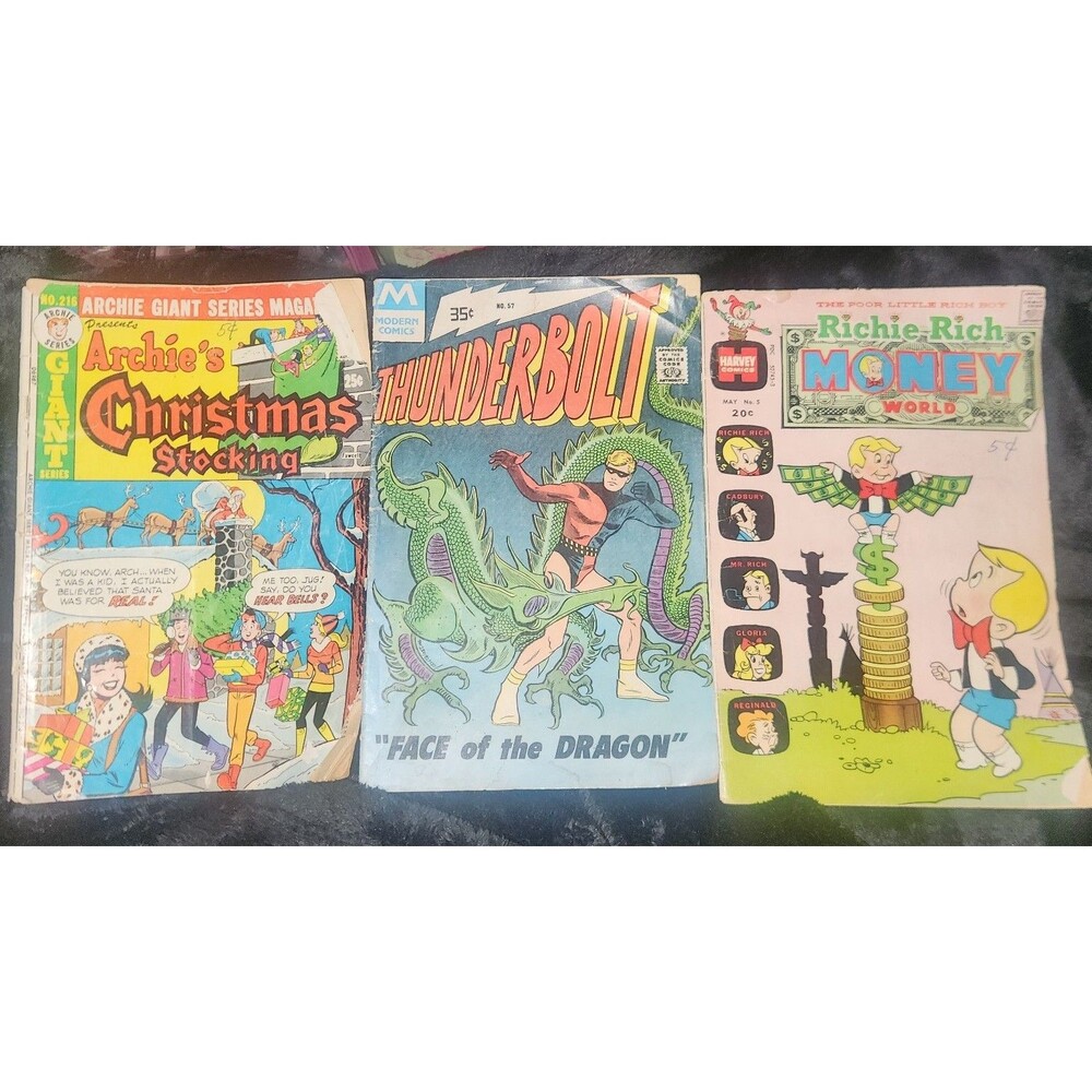 Vintage Comic Book Lot of 3 Archie Christmas Giant, Richie Rich, Thunderbolt